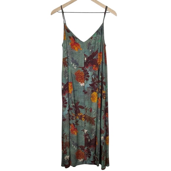 Peruvian Connection Dress Womens 12 Sundress Spaghetti Straps Floral Midi - Picture 2 of 13